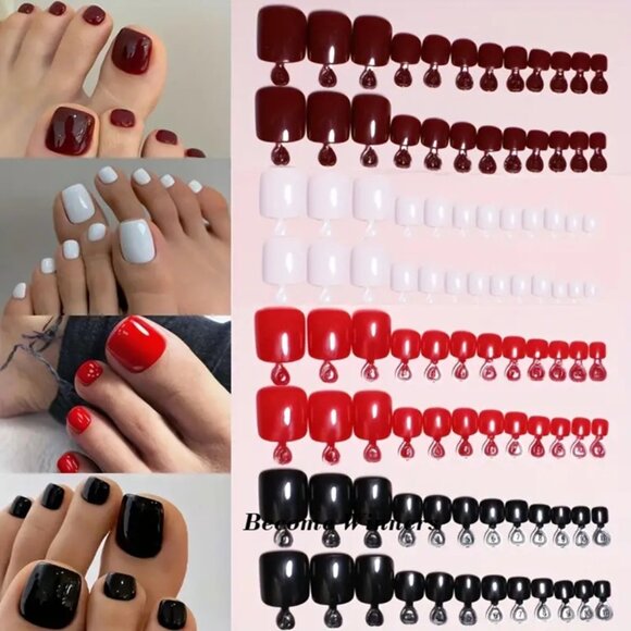 Amazing New Doll Colorful Glossy Finish Press On Toe Nails Sets - Picture 4 of 7